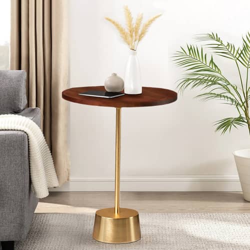 Bristol End Table In Walnut & Gold Colour