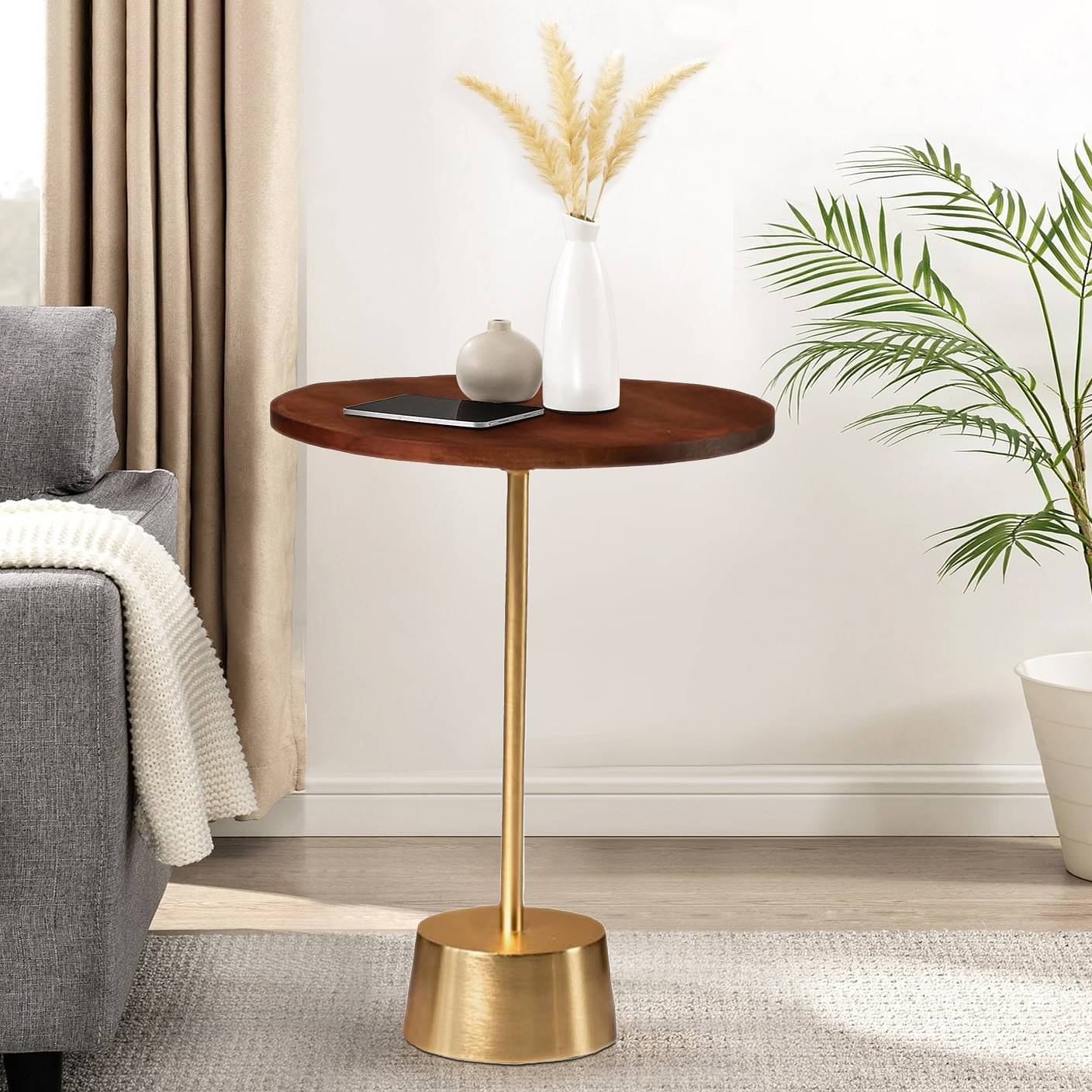 Bristol End Table In Walnut & Gold Colour