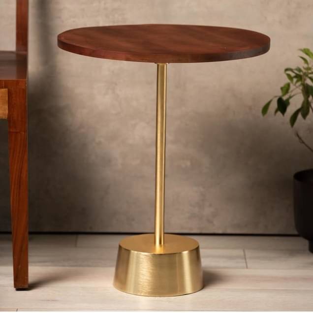 Bristol End Table In Walnut & Gold Colour