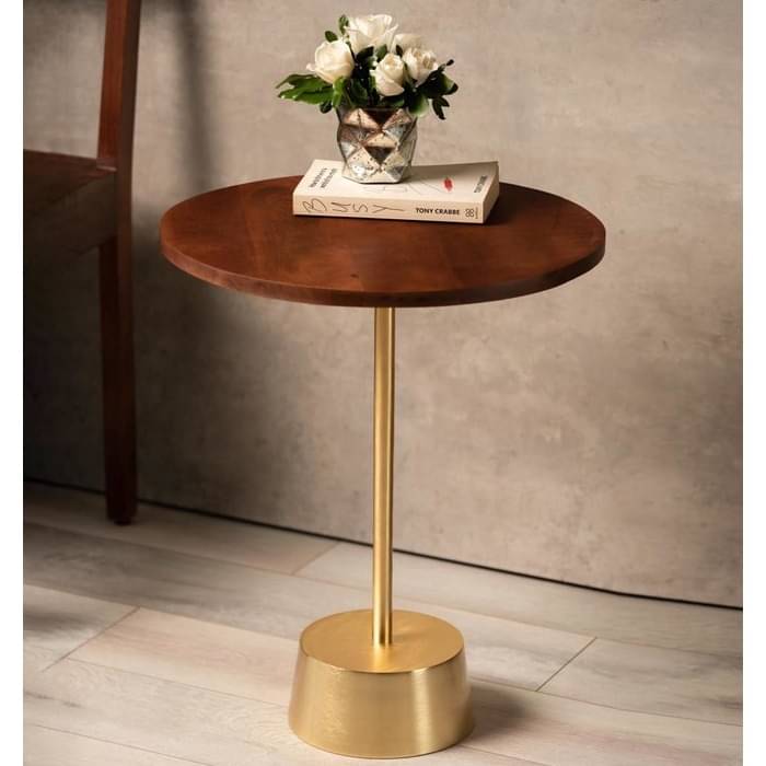 Bristol End Table In Walnut & Gold Colour