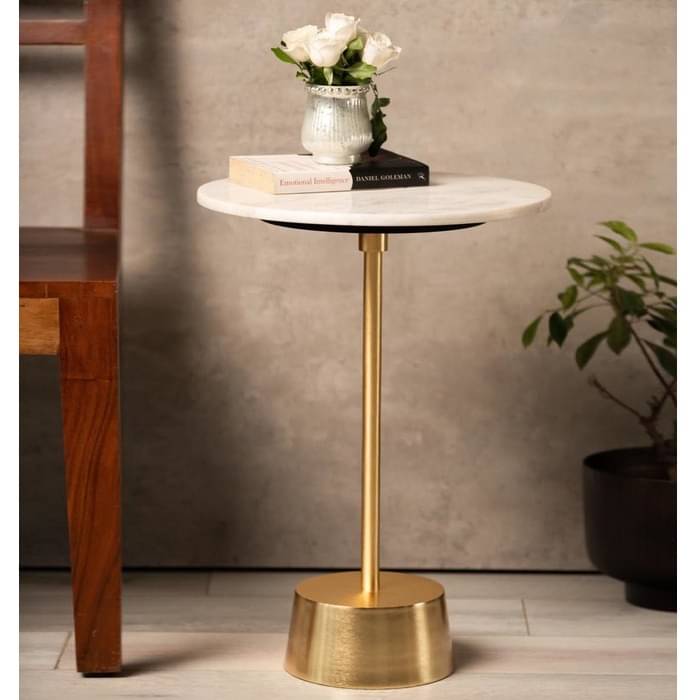 Bristol End Table In White & Gold Colour