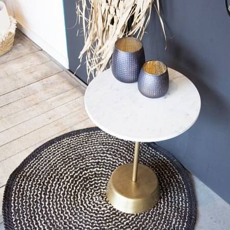 Bristol Marble Top End Table in White & Gold Finish