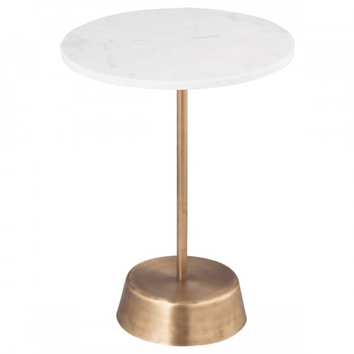 Bristol Marble Top End Table in White & Gold Finish