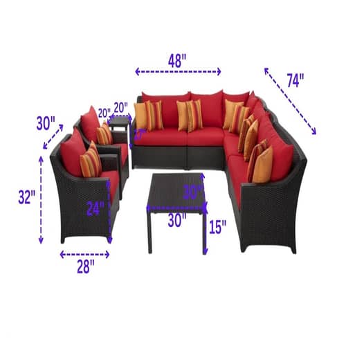 Rattan Waterproof Sectional Sofa Set with Side and Center Table