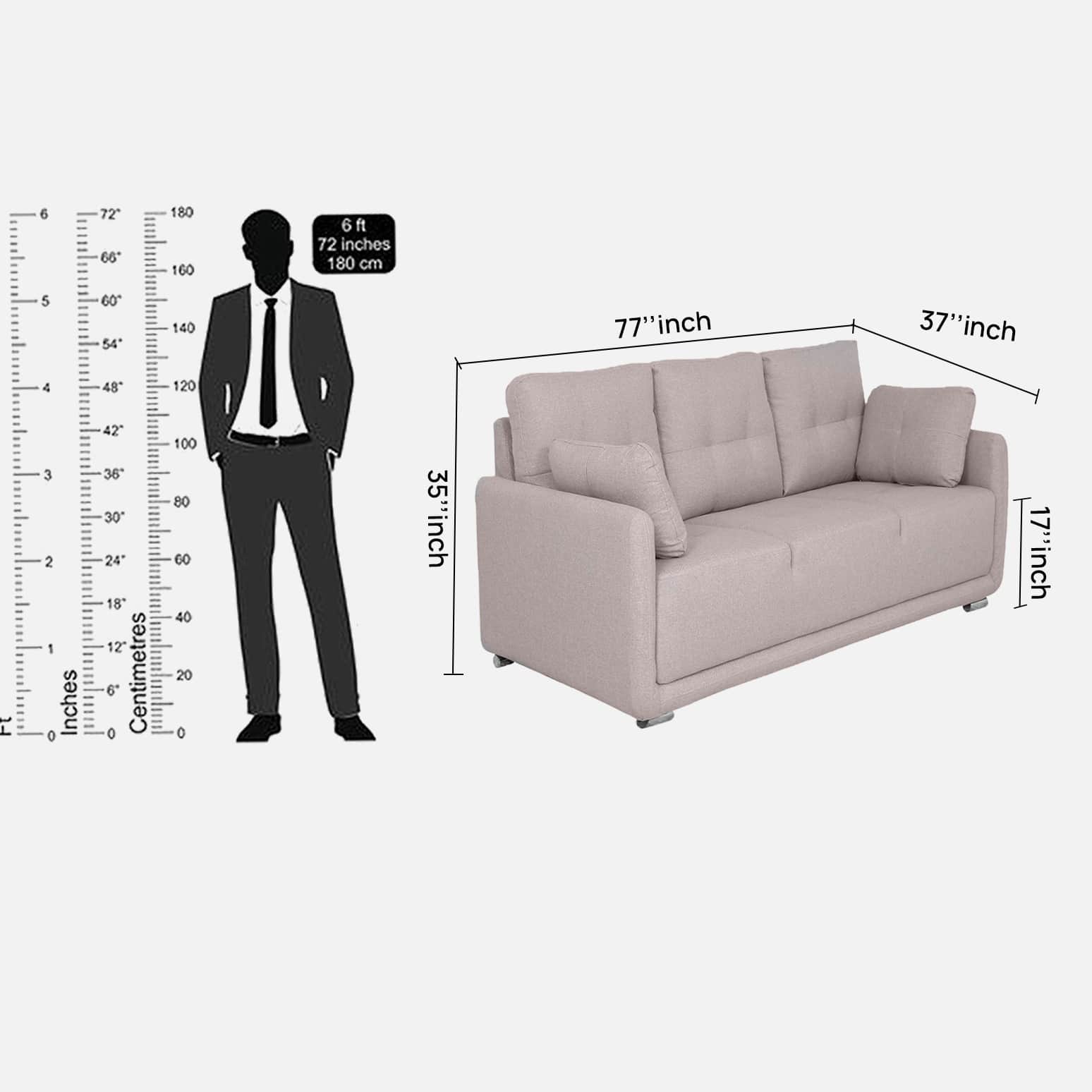 Sapa 3 Seater Sofa in Beige Colour - bottom_view