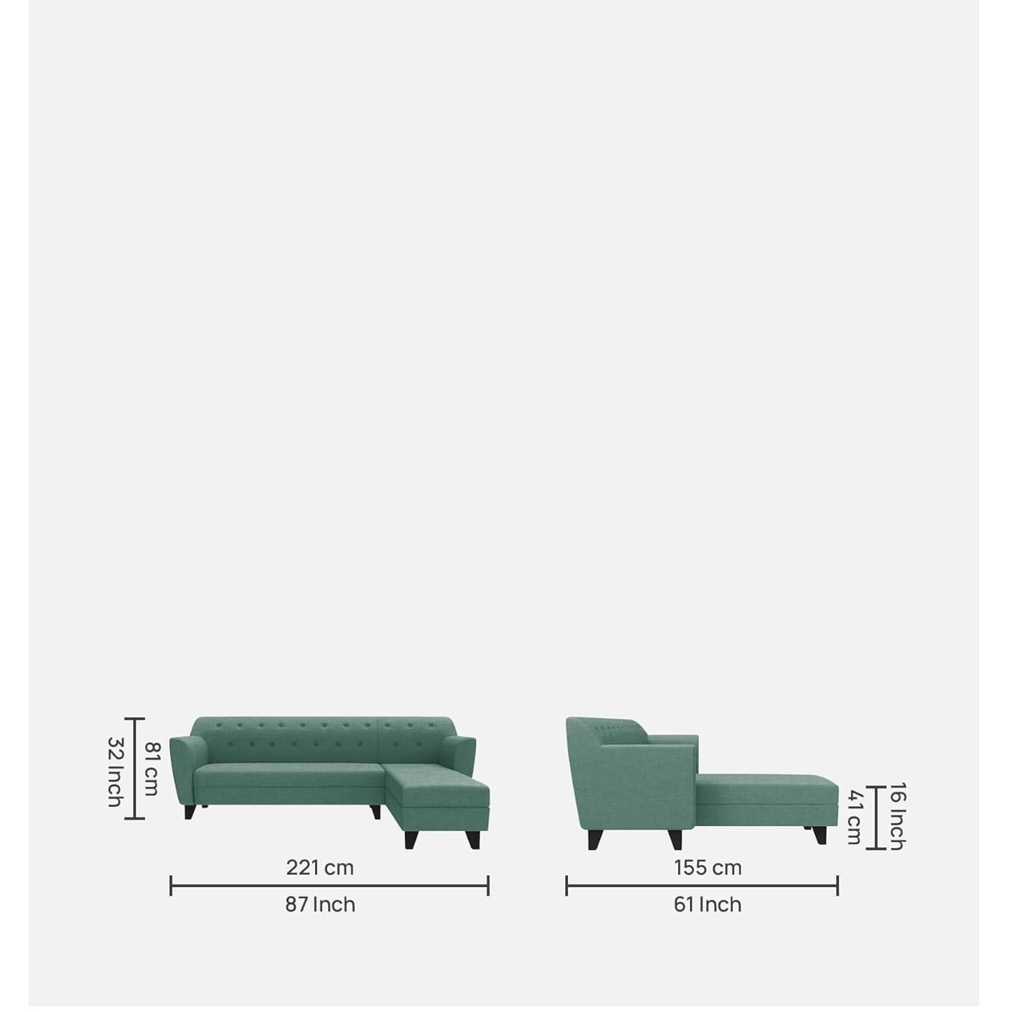 Jack | Velvet LHS Sectional Sofa in Green Color