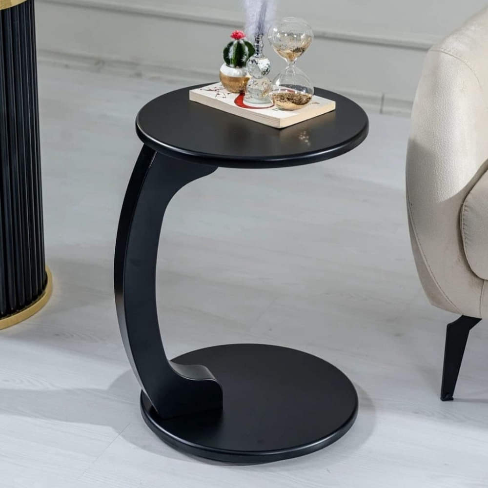 Bristo Round C Shaped End Table with Black Color - photo