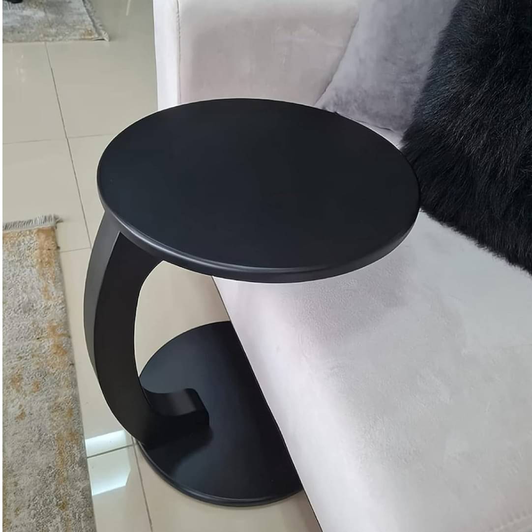 Bristo Round C Shaped End Table with Black Color
