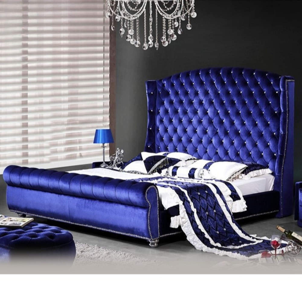 Blue Velvet Tufted King Size Bed - photo