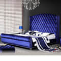 Blue Velvet Tufted King Size Bed - photo