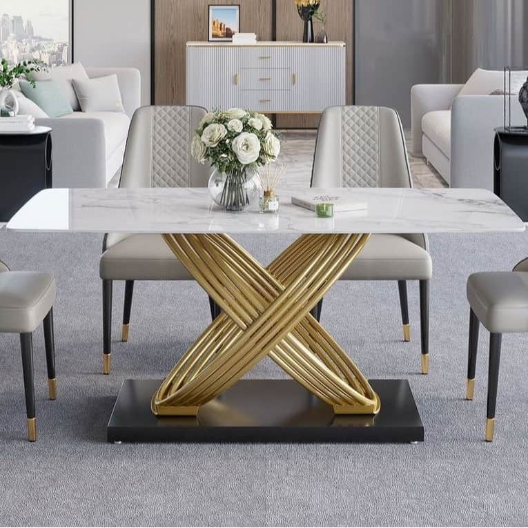 Denver 6 Seater Metal Dining Table - front_view