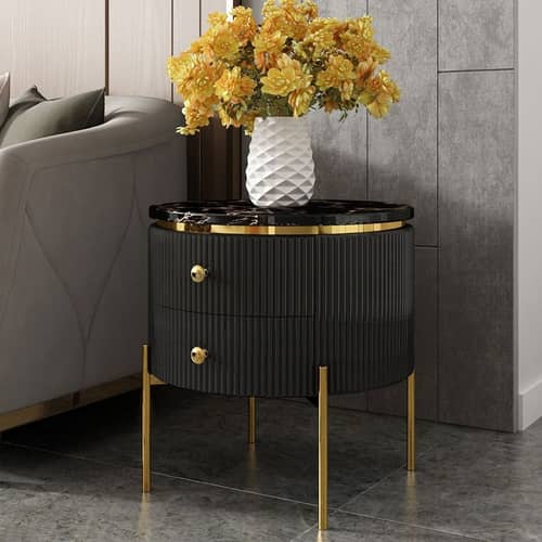 Kosmo Black Wooden Side Table with Drawers