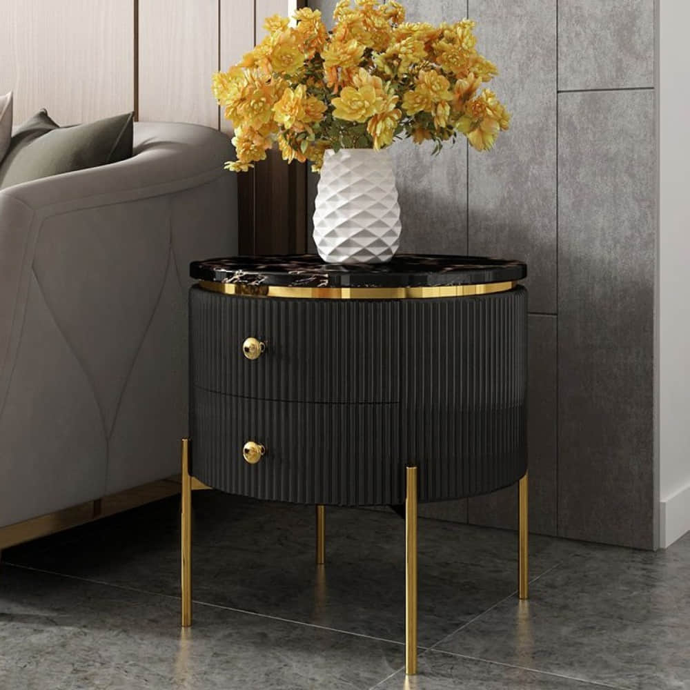Kosmo Black Wooden Side Table with Drawers - photo