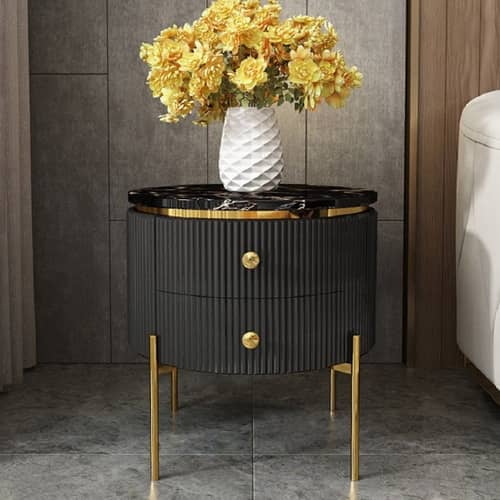 Kosmo Black Wooden Side Table with Drawers