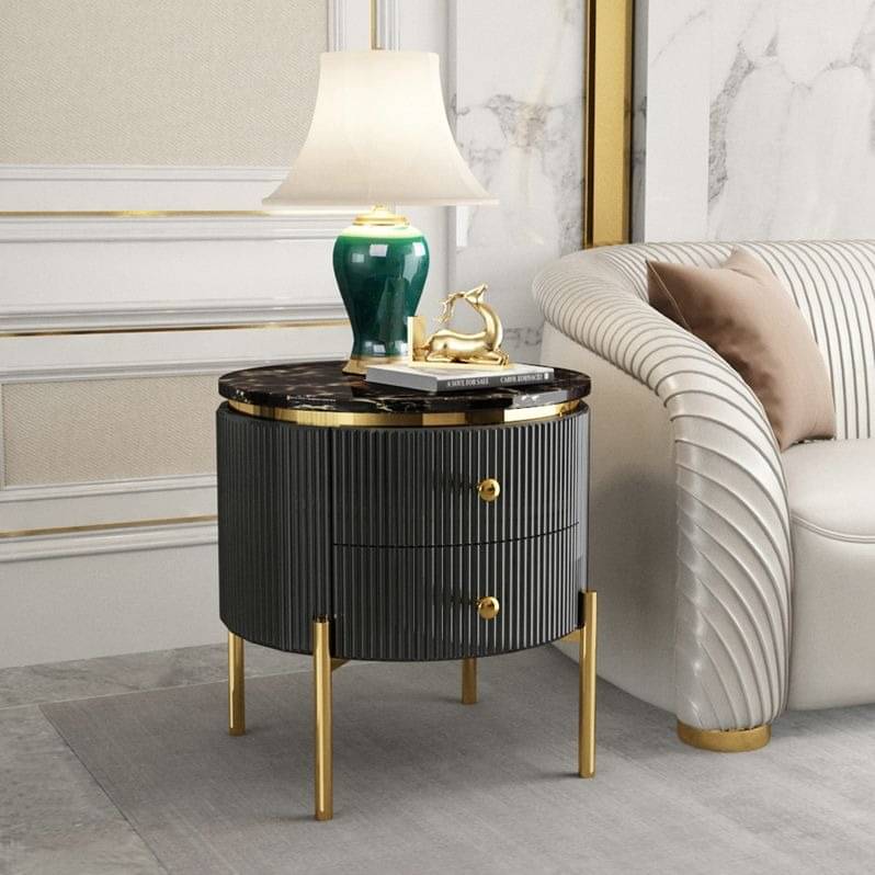Kosmo Black Wooden Side Table with Drawers