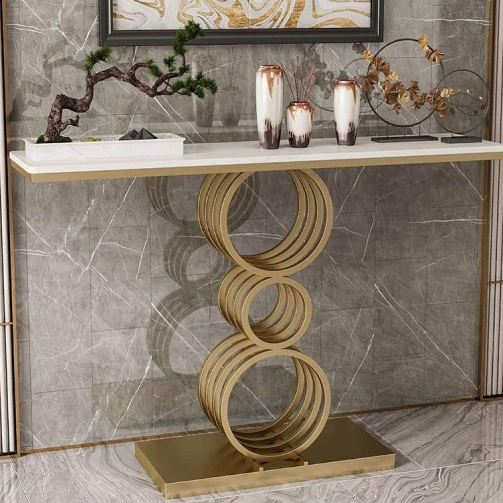 Novella White Console Table With Marble Top - photo