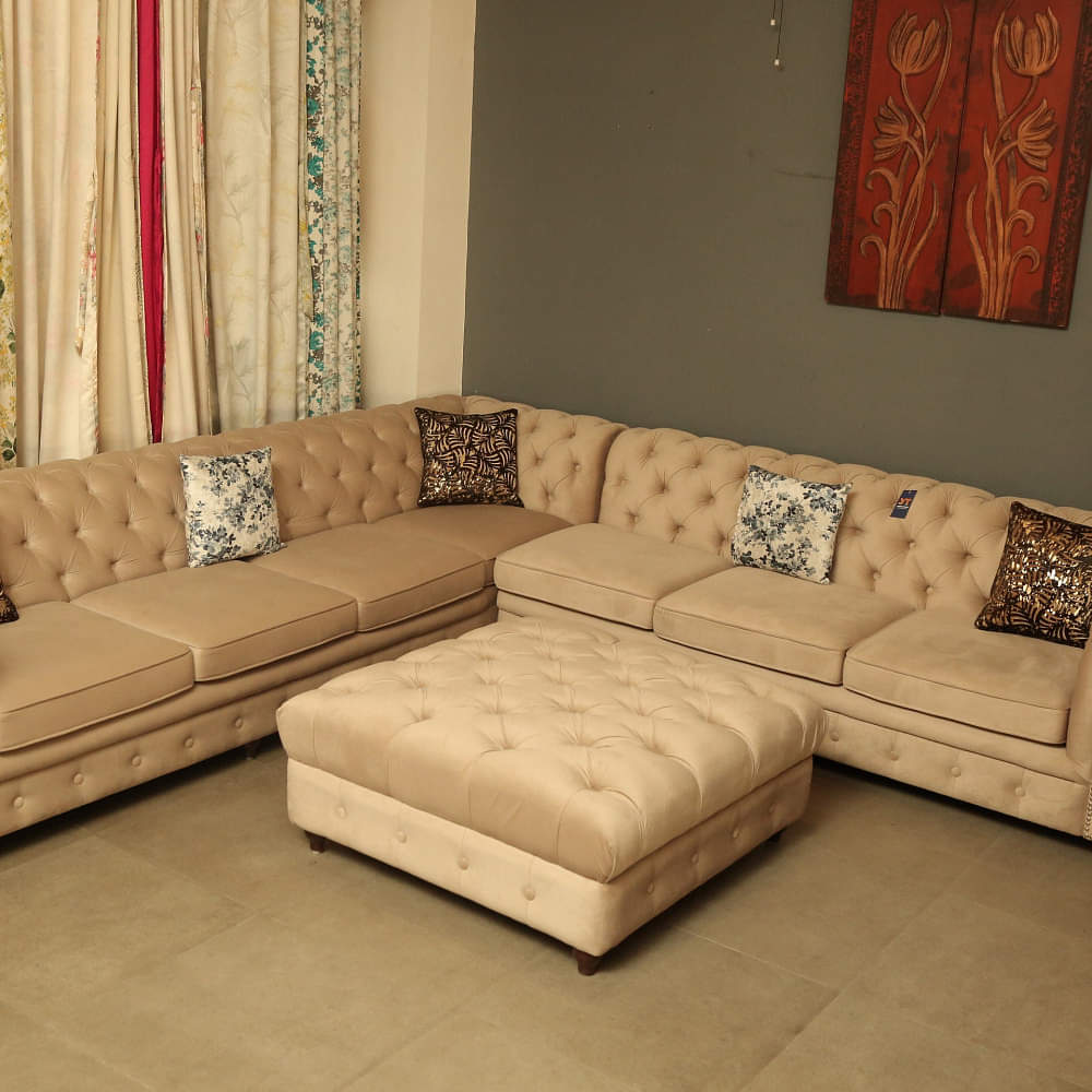 Dayton L Shape Chesterfield Beige Sofa - photo