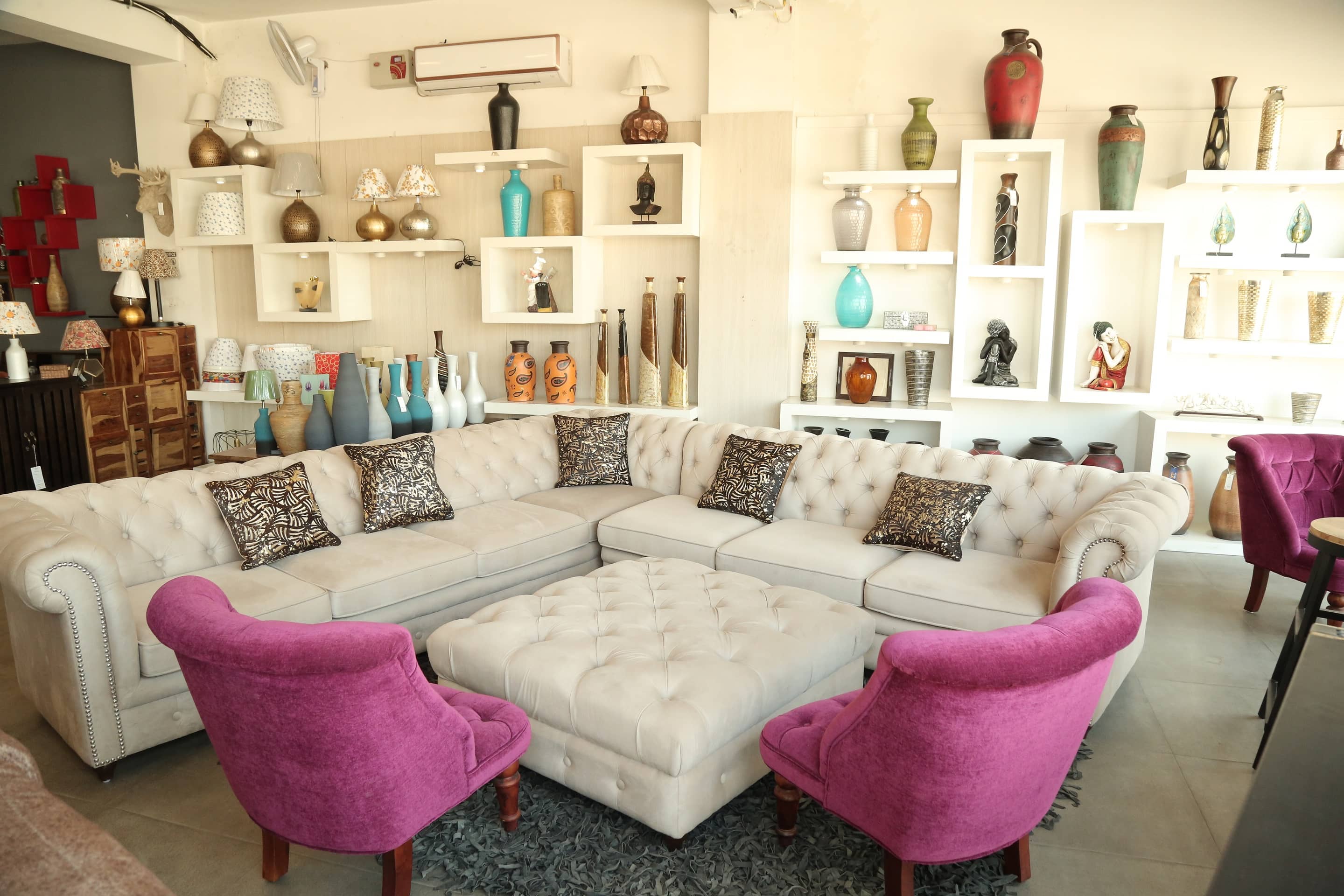 Dayton L Shape Chesterfield Beige Sofa