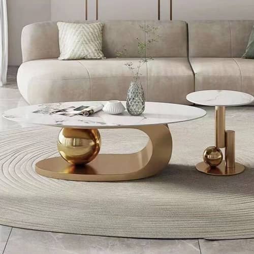 Slaric Gold oval Coffee Table(set of 2)