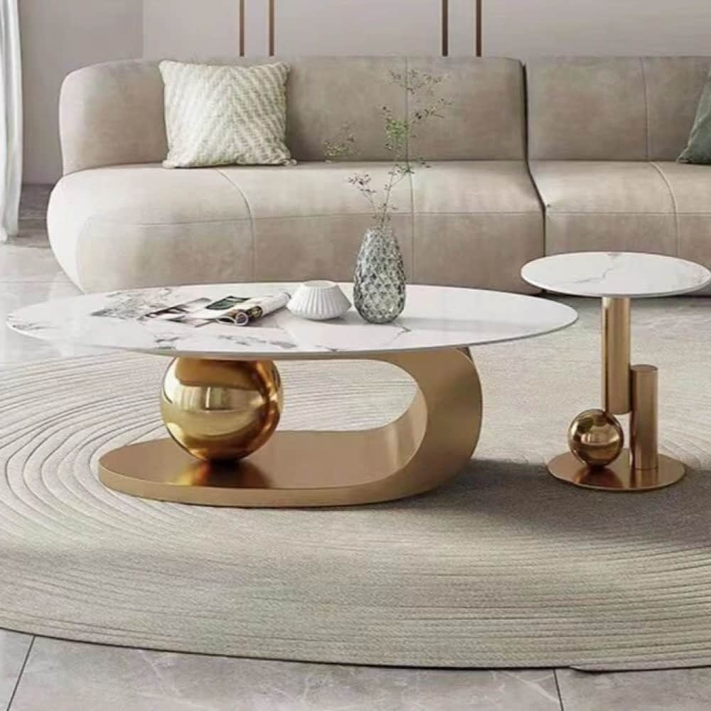 Slaric Gold oval Coffee Table(set of 2) - photo