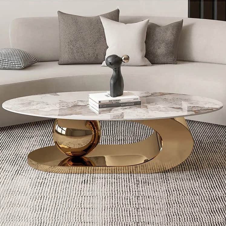 Slaric Gold oval Coffee Table(set of 2) - front_view