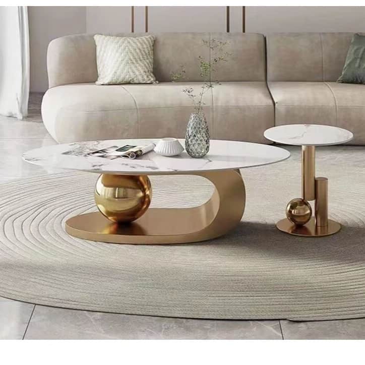 Slaric Gold oval Coffee Table(set of 2) - rear_view