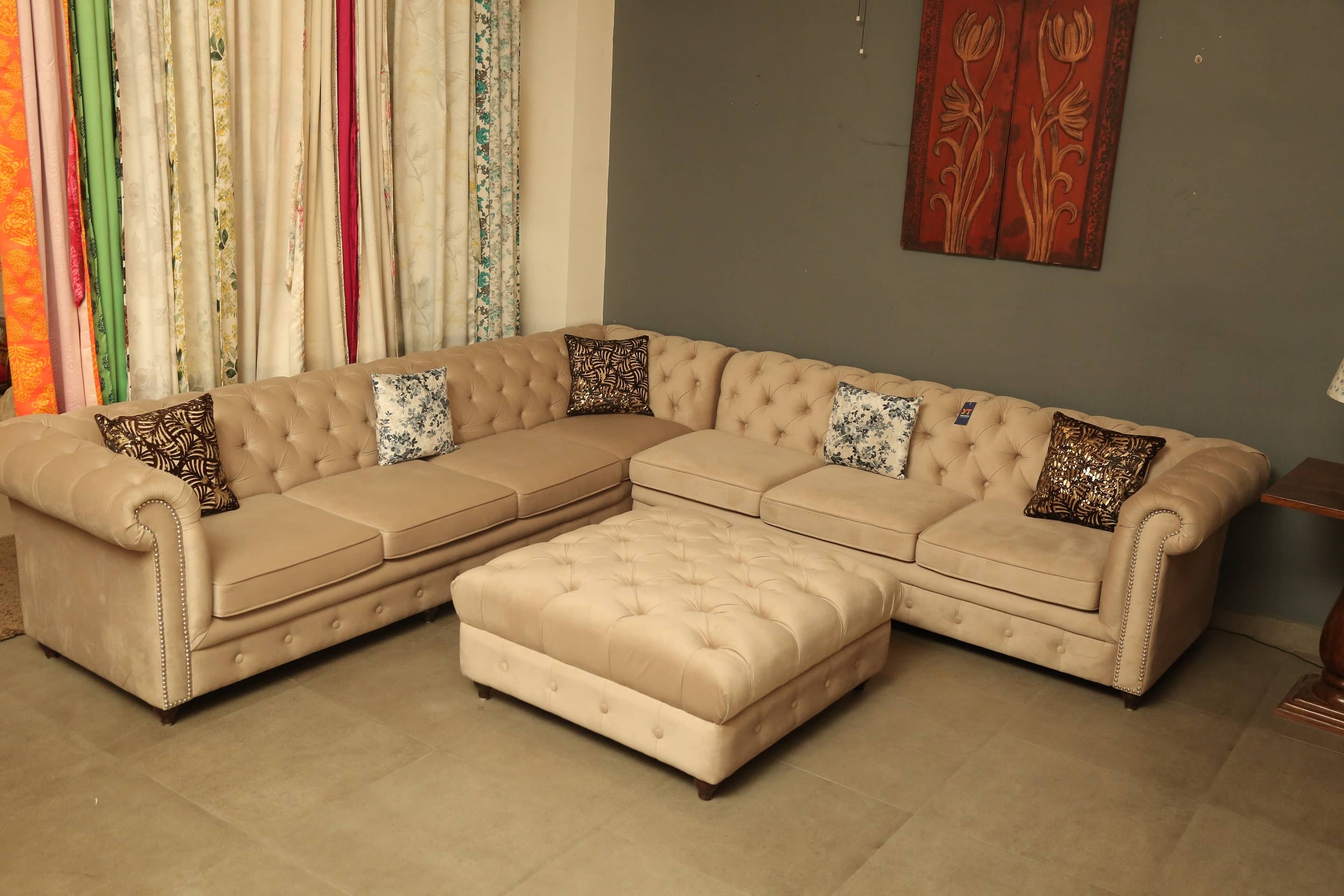 Dayton L Shape Chesterfield Beige Sofa