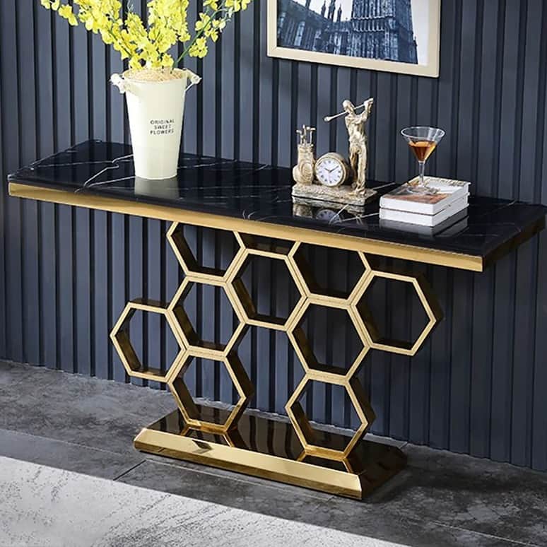 Aryo Modern Black Marble consoleTable - front_view