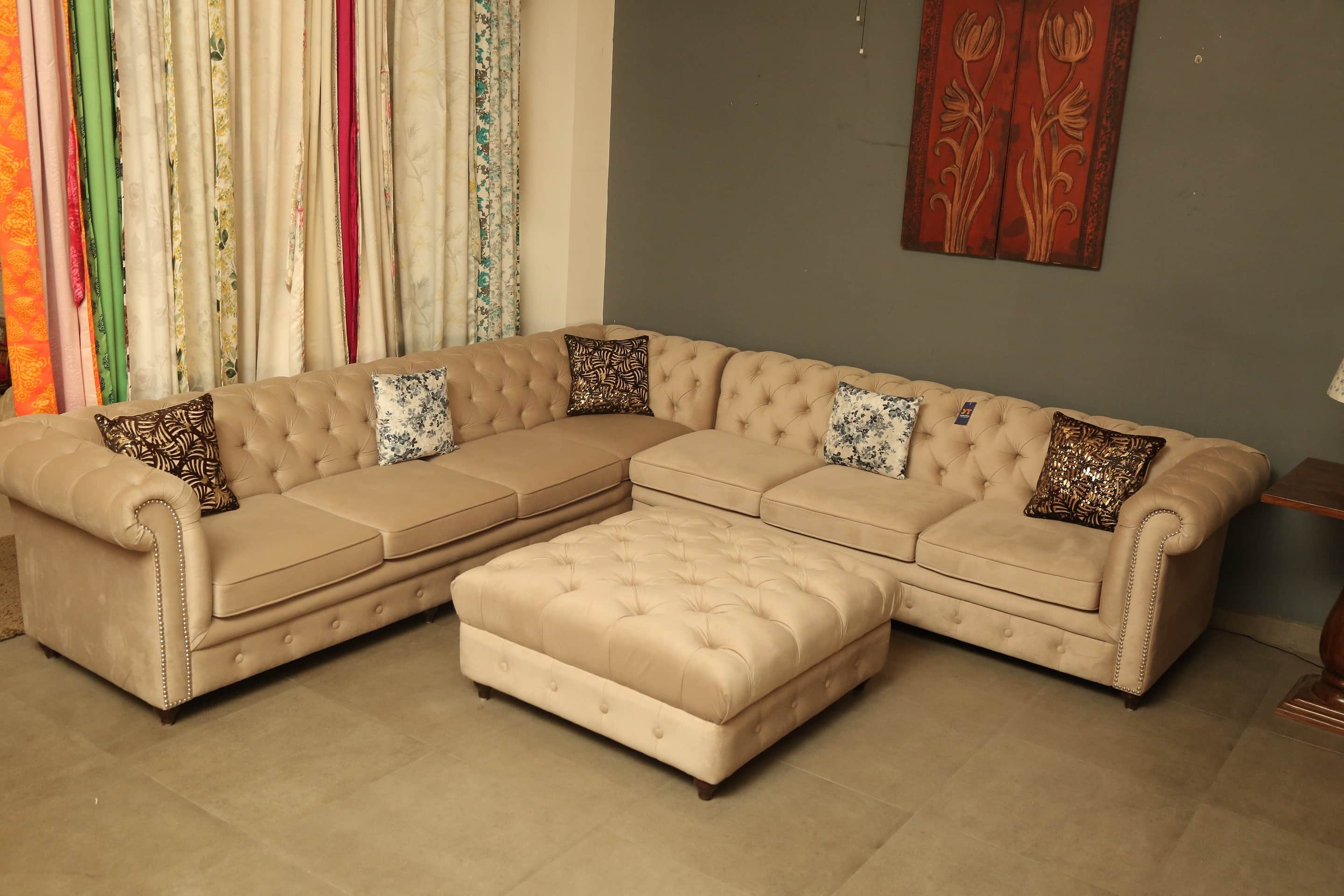 Dayton L Shape Chesterfield Beige Sofa - rear_view