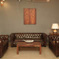Buff Leather Chesterfield Sofa (3+2+2 Seater) - photo