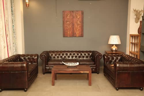Buff Leather Chesterfield Sofa (3+2+2 Seater)