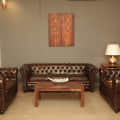 Buff Leather Chesterfield Sofa (3+2+2 Seater) - front_view