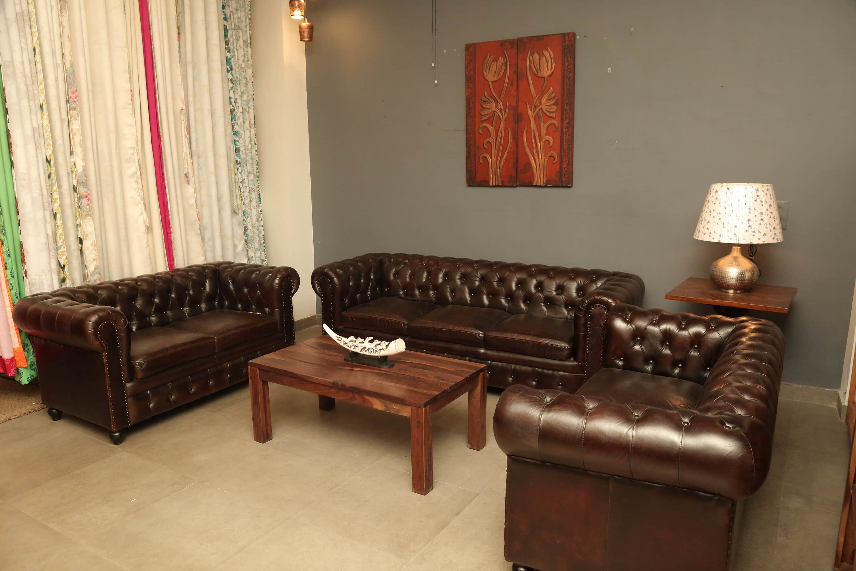 Buff Leather Chesterfield Sofa (3+2+2 Seater) - left_view