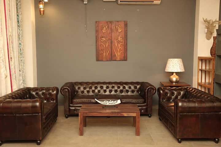 Buff Leather Chesterfield Sofa (3+2+2 Seater) - bottom_view