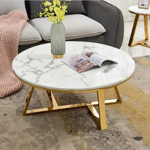Vinca Round White Marble Top Coffee Table (Set of 2)