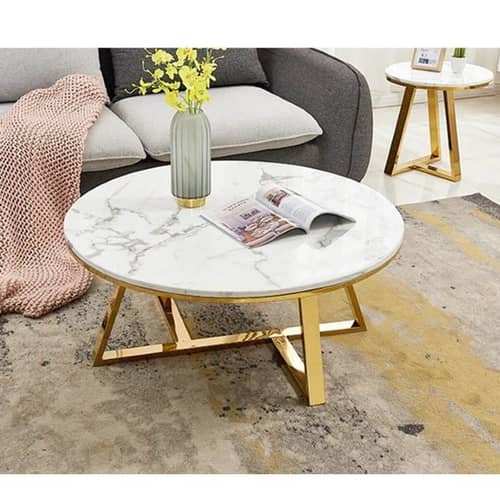 Vinca Round White Marble Top Coffee Table (Set of 2)