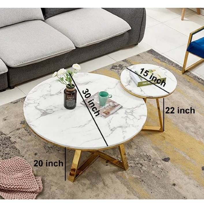 Vinca Round White Marble Top Coffee Table (Set of 2)