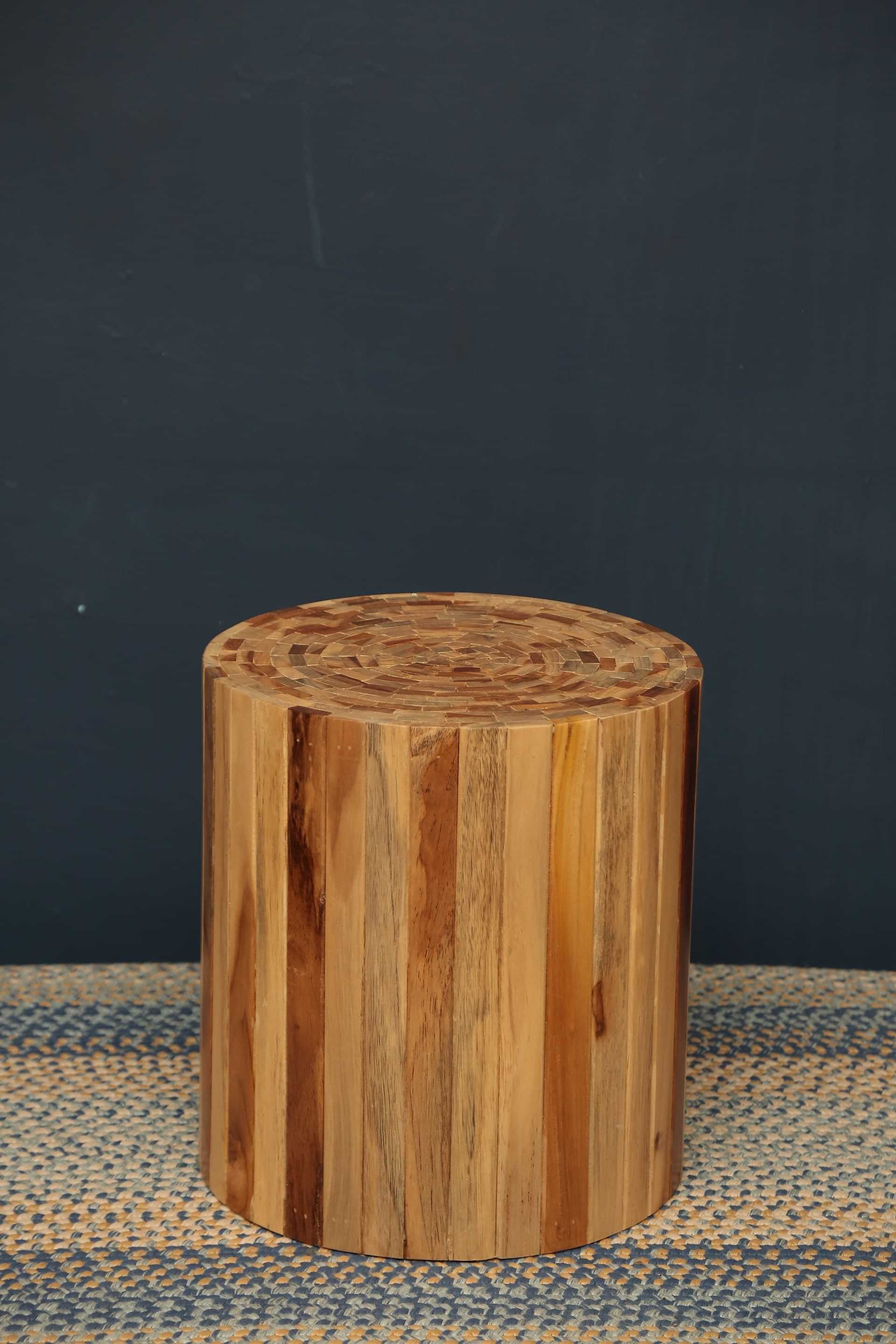 Round Teak Wood Side Table - photo