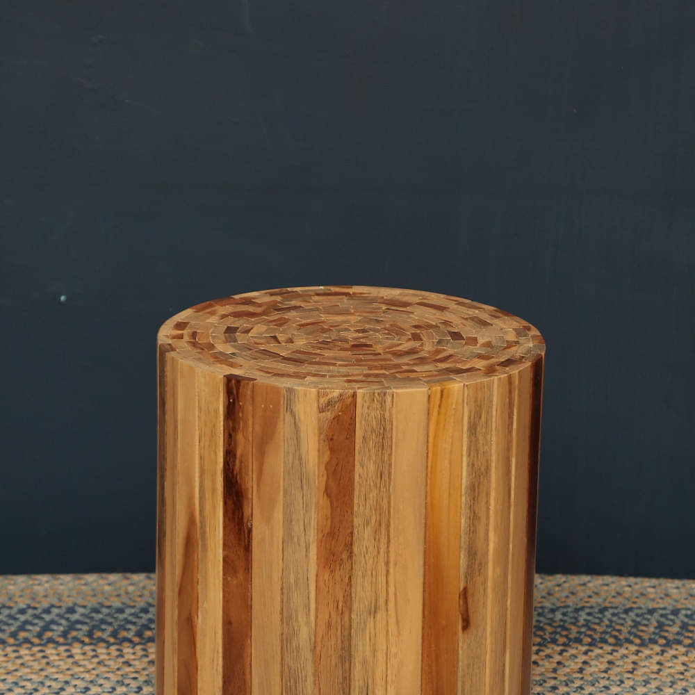 Round Teak Wood Side Table - photo