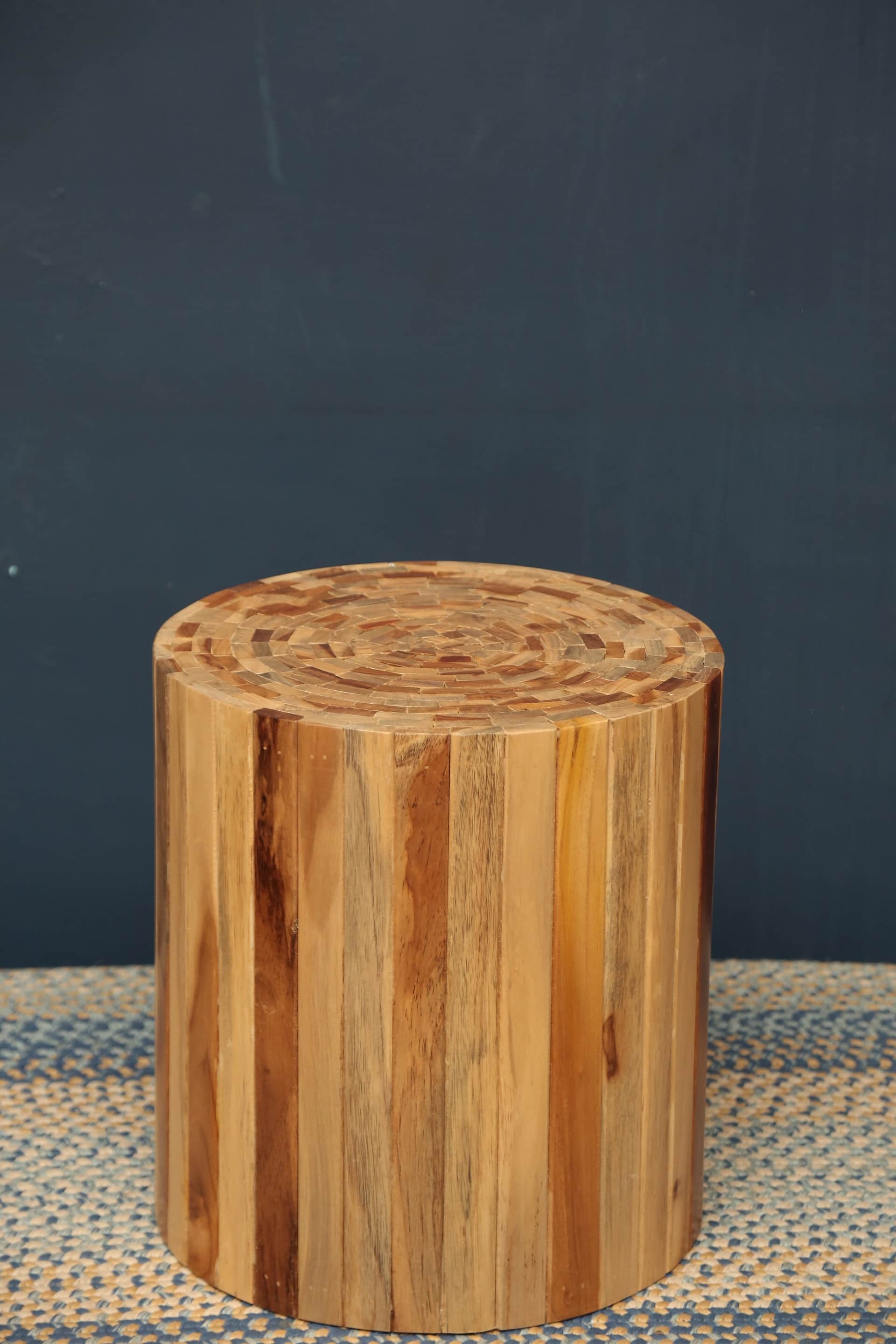 Round Teak Wood Side Table - front_view