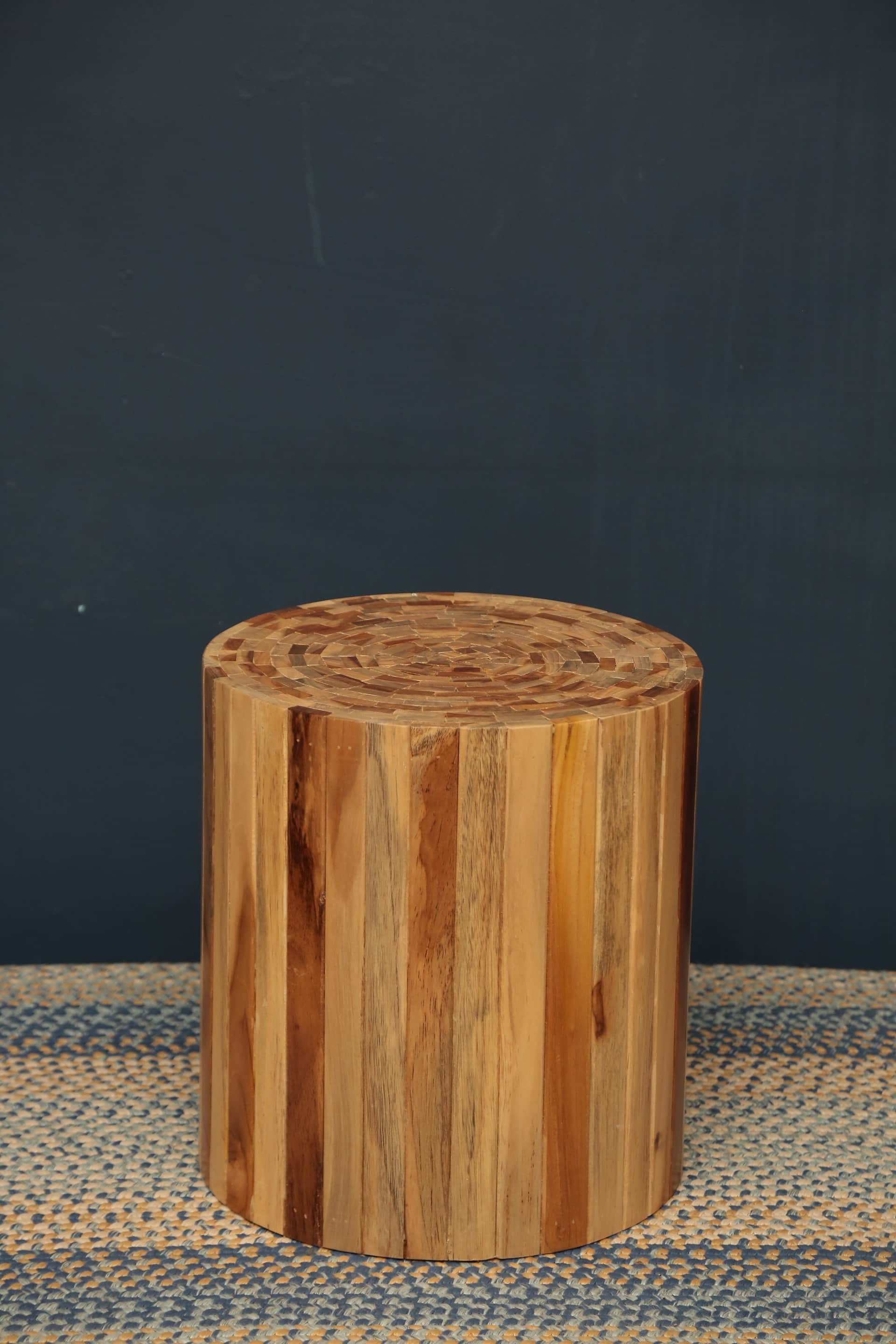 Round Teak Wood Side Table - rear_view