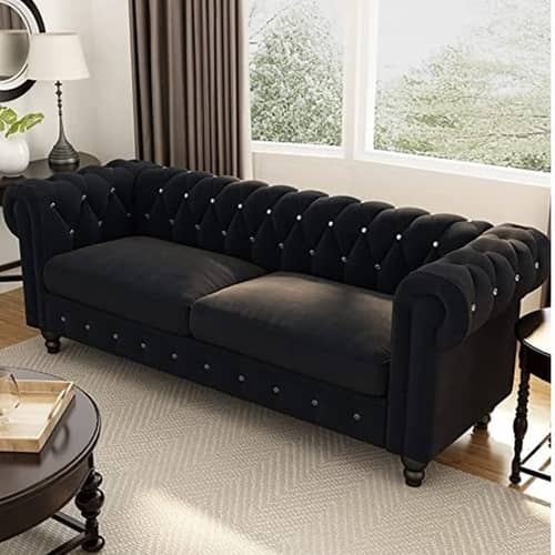 Daroo Velvet Fabric 3 Seater Sofa in Black Color
