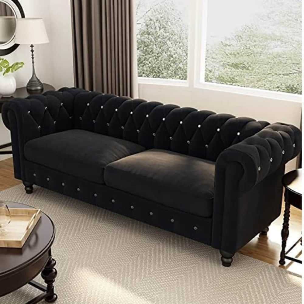 Daroo Velvet Fabric 3 Seater Sofa in Black Color - photo