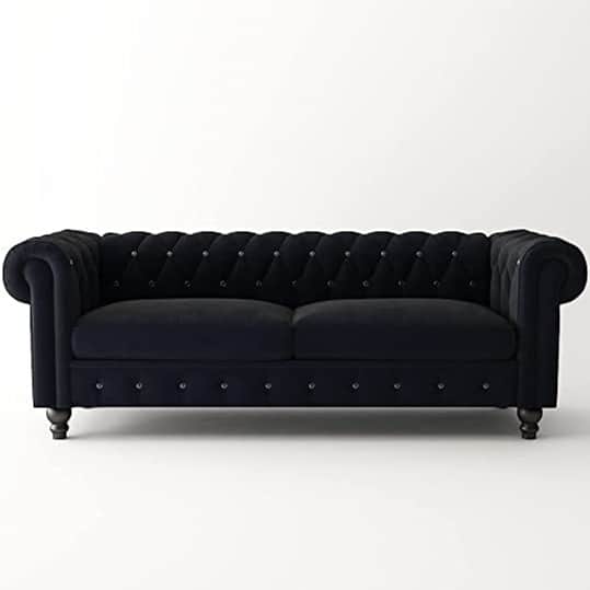Daroo Velvet Fabric 3 Seater Sofa in Black Color - top_view