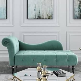 Lorenz Velvet Button Tuffted Chaise Lounge Couch