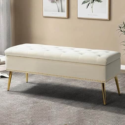 Alexa Storage Bench with Golden Metal Legs - front_view