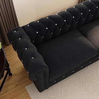 Daroo Velvet Fabric 3 Seater Sofa in Black Color