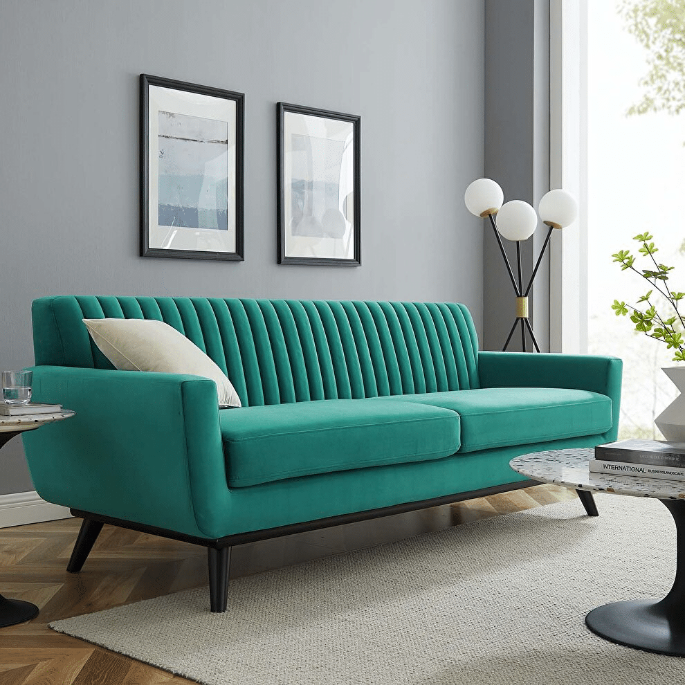 Astra Three seater wooden sofa in Green Color