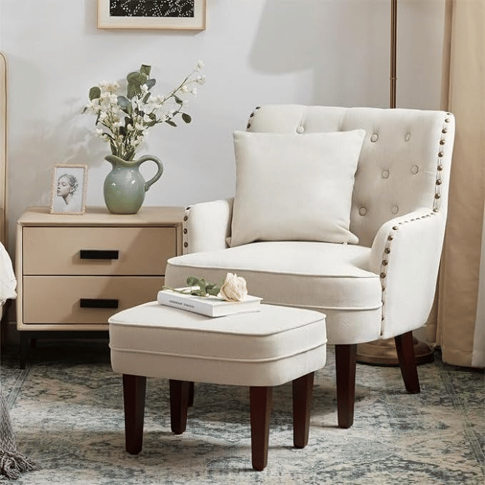 Bristo Tufted Armchair with Foot rest Stool