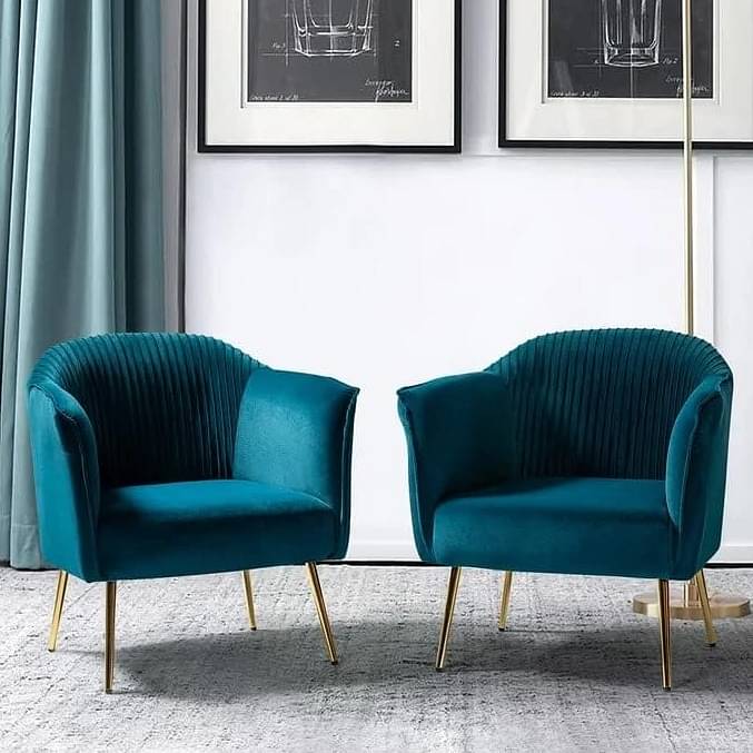 Mid-Century Velvet Tufted Barrel Chair with Golden Legs (Set of 2) Fabric Velvet Accent Chair for Living Room
